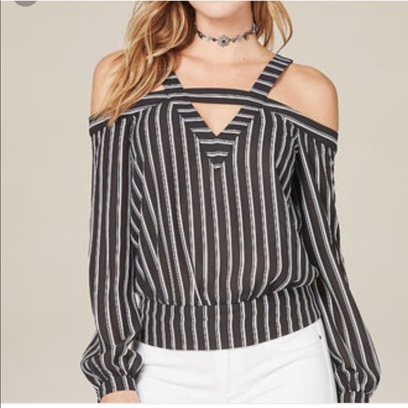 bebe Tops - NWT BEBE STRIPED COLD SHOULDER BLOUSE TOP